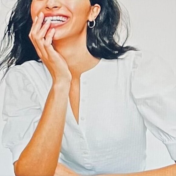 Loft Blouse with Short Puffed Sleeves, Mixed Media (M) New with Tag - Picture 3 of 13